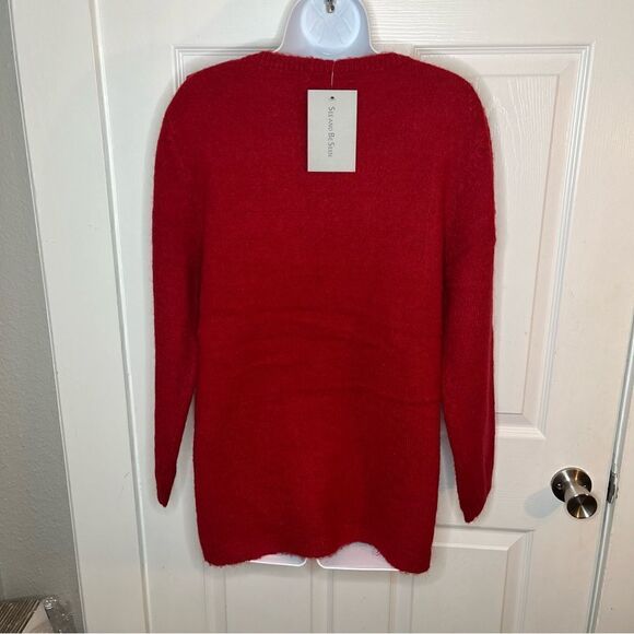 See and Be Seen Fire Away Ruby Red Sweater Ruffle Front Metallic Trim M - Picture 10 of 12